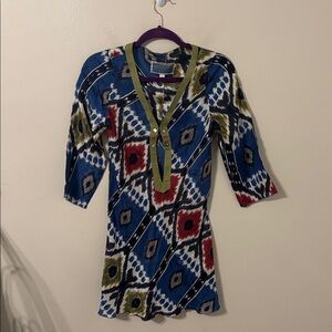 Burning Torch Ikat Silk Popover Tunic Top